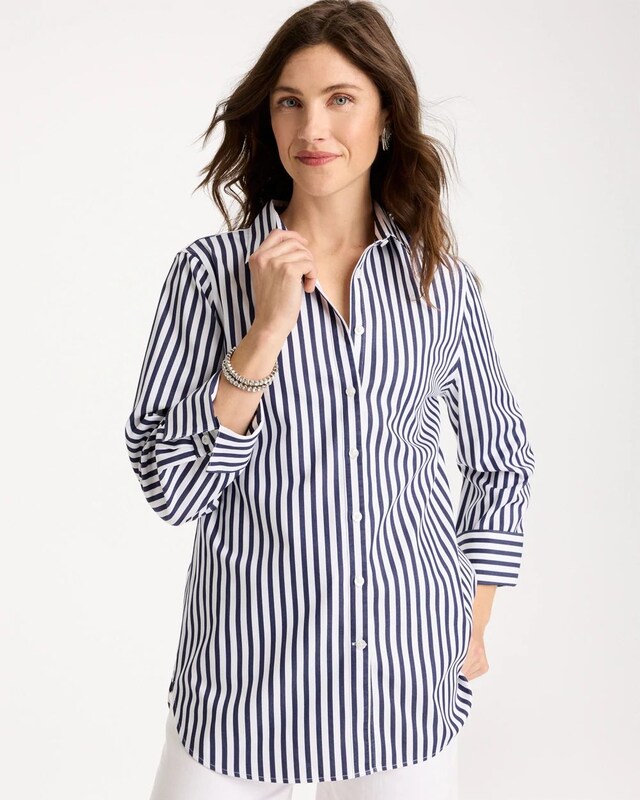 No Iron Stretch Striped Shirt - image 1